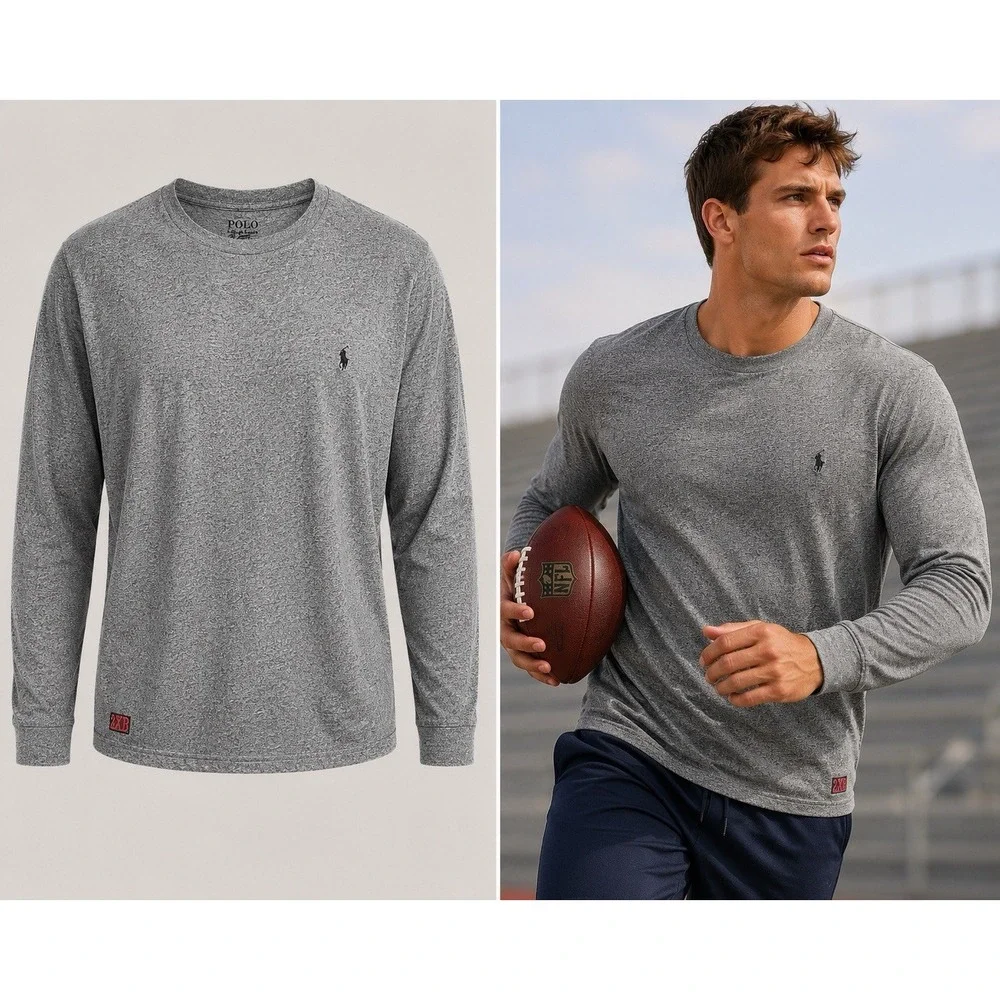 Polo Ralph Lauren Long Sleeve Tee Shirt Mens 2XB Grey Pocket Crew Neck Cotton